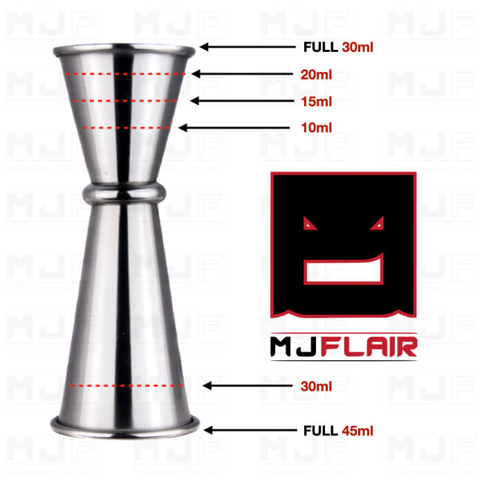 MJFLAIR 304 stainless steel 30/45ml scaled cocktail bar jigger- Mirror Silver