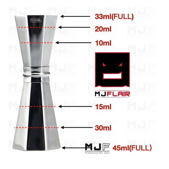 MJFLAIR Japan YUKIWA OTTO 33/45ml scaled cocktail bar jigger (Mirror Silver with gold rim)