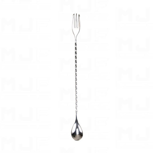 MJFLAIR 304 stainless steel 30cm cocktail bar spoon with fork-Mirror Silver