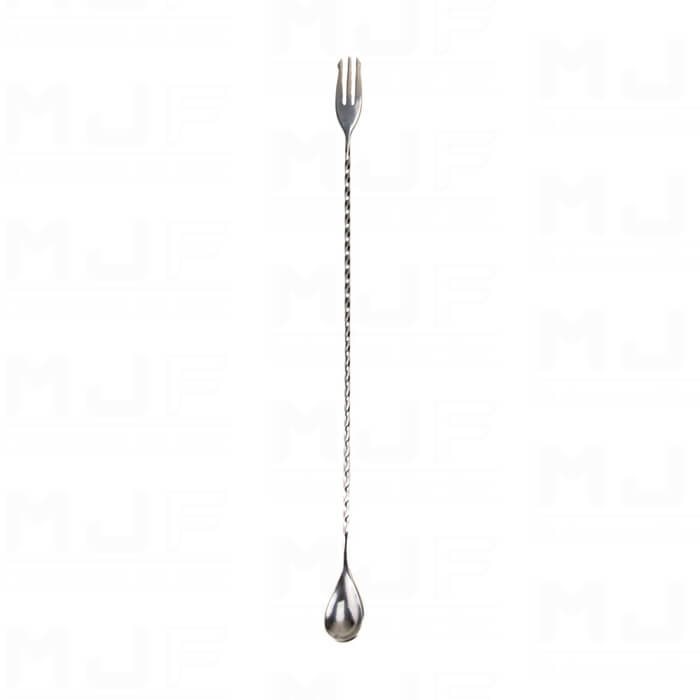 MJFLAIR 304 stainless steel 40cm cocktail bar spoon with fork-Mirror Silver