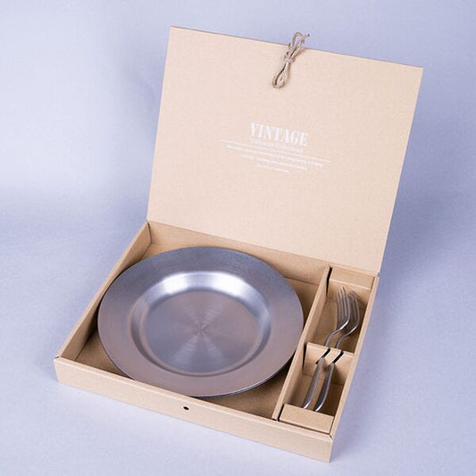 AOYOSHI JAPAN Tableware pasta plate 230mm + Dublin fork set-vintage silver