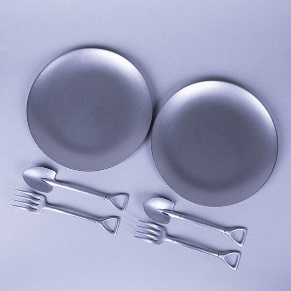 AOYOSHI JAPAN Tableware Coupe plate 210mm + Shovel spoon set-vintage silver