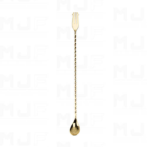 MJFLAIR Japan YUKIWA 304 cocktail 35cm bar spoon with fork- Mirror Gold